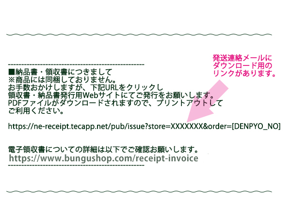 発送メールにURLの記載有
